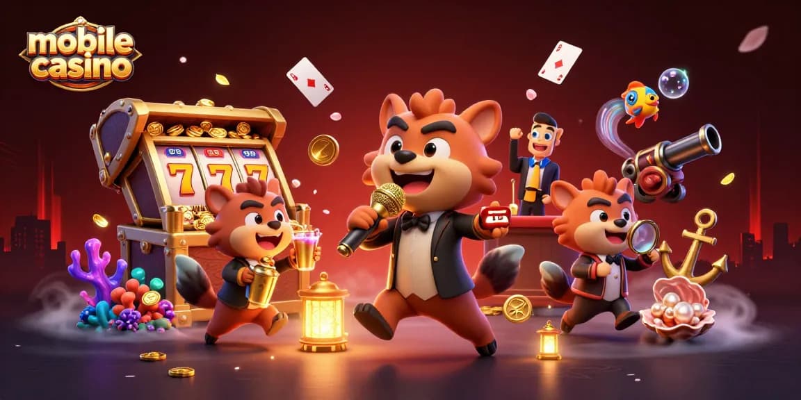 Experience thrilling games at our vibrant mobile casino with cartoon hyenas hosting entertainment.