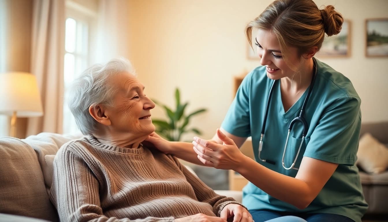 Caregiver supporting an elderly client in Hameln, showcasing exceptional ambulanter pflegedienst hameln services.