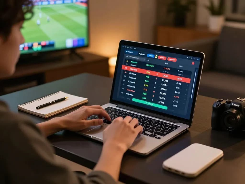 TOPBET sports betting action on a laptop, showcasing live game odds and excitement.