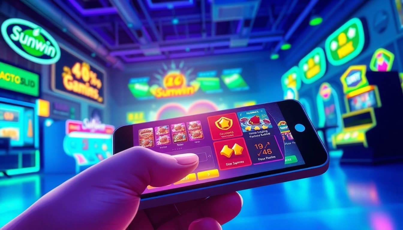 Sunwin gaming platform interface showcasing vibrant casino games and sports betting excitement.
