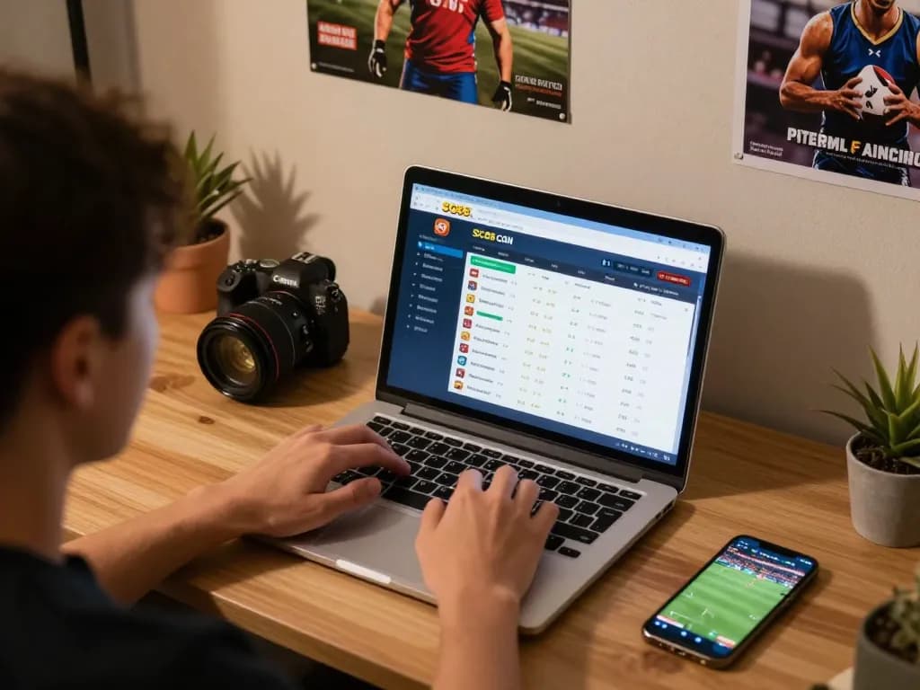 View of a person engaging with SC88 COM online sports betting interface, showcasing betting odds in an inviting home setup.