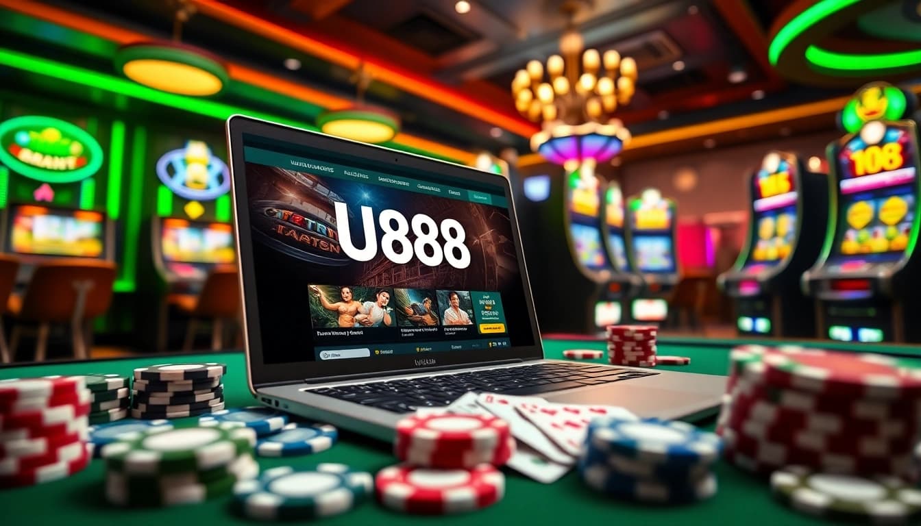 Exciting online gambling scene showcasing U888 platform and casino elements.
