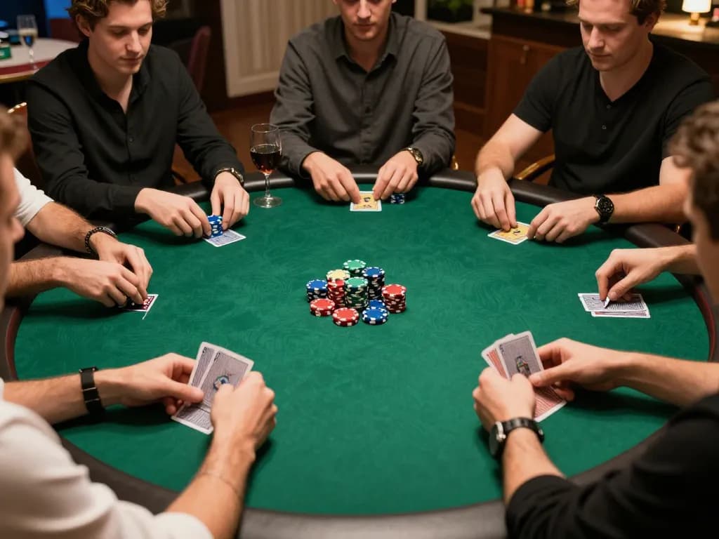 Engaging tension during a poker game, showcasing strategic moves and excitement for 888newcom players.