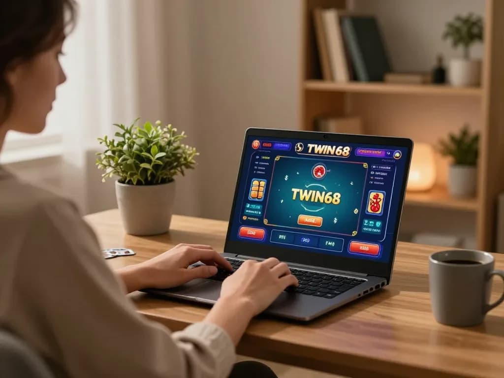 TWIN68 player enjoying an online poker game at home with a warm and inviting atmosphere.
