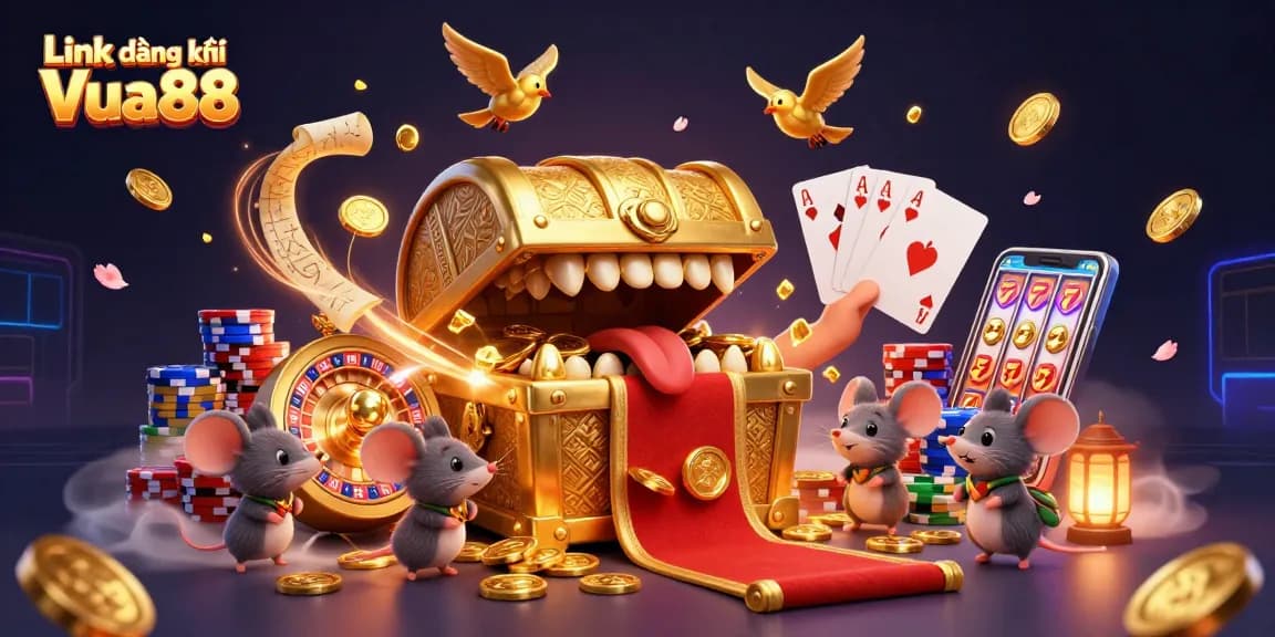 Engage with "Link đăng ký Vua88" while exploring animated treasures in a vibrant casino duel.
