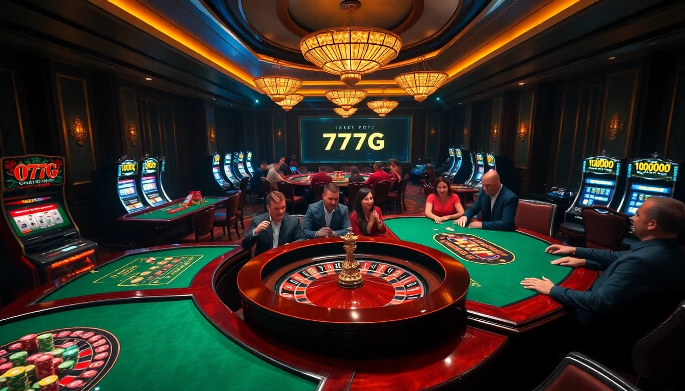 Players enjoy a thrilling game at 777g casino, showcasing exciting roulette and blackjack tables.