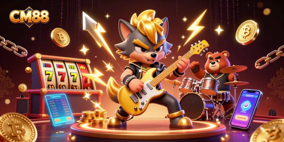 Engage with CM88's vibrant casino experience featuring thrilling slot games and energetic characters.