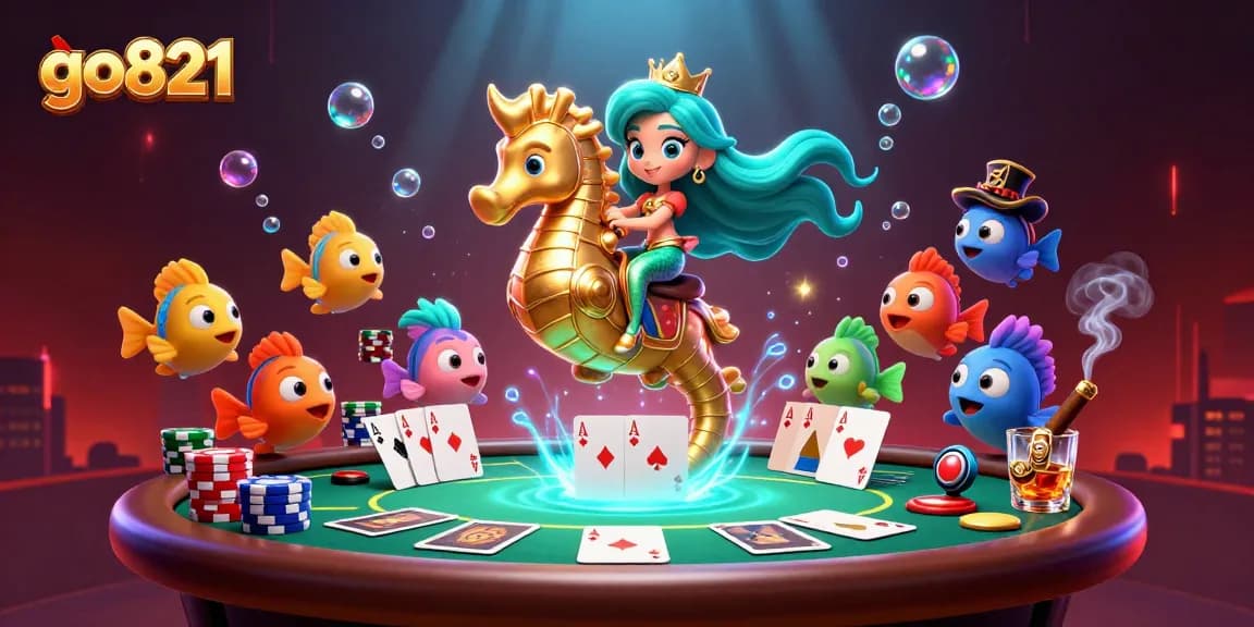 Experience excitement with go821's vibrant 3D cartoon mermaid princess and casino elements.