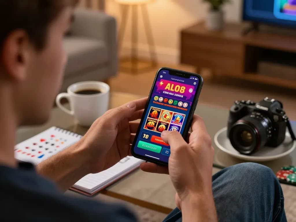 Engaging with the ALO8 online casino app for strategic betting at home.