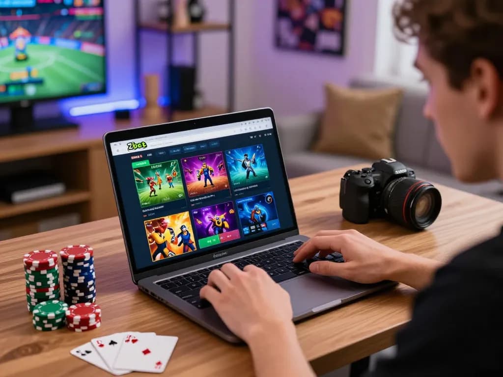 Exciting zbet online sports betting experience in a vibrant home office setting.