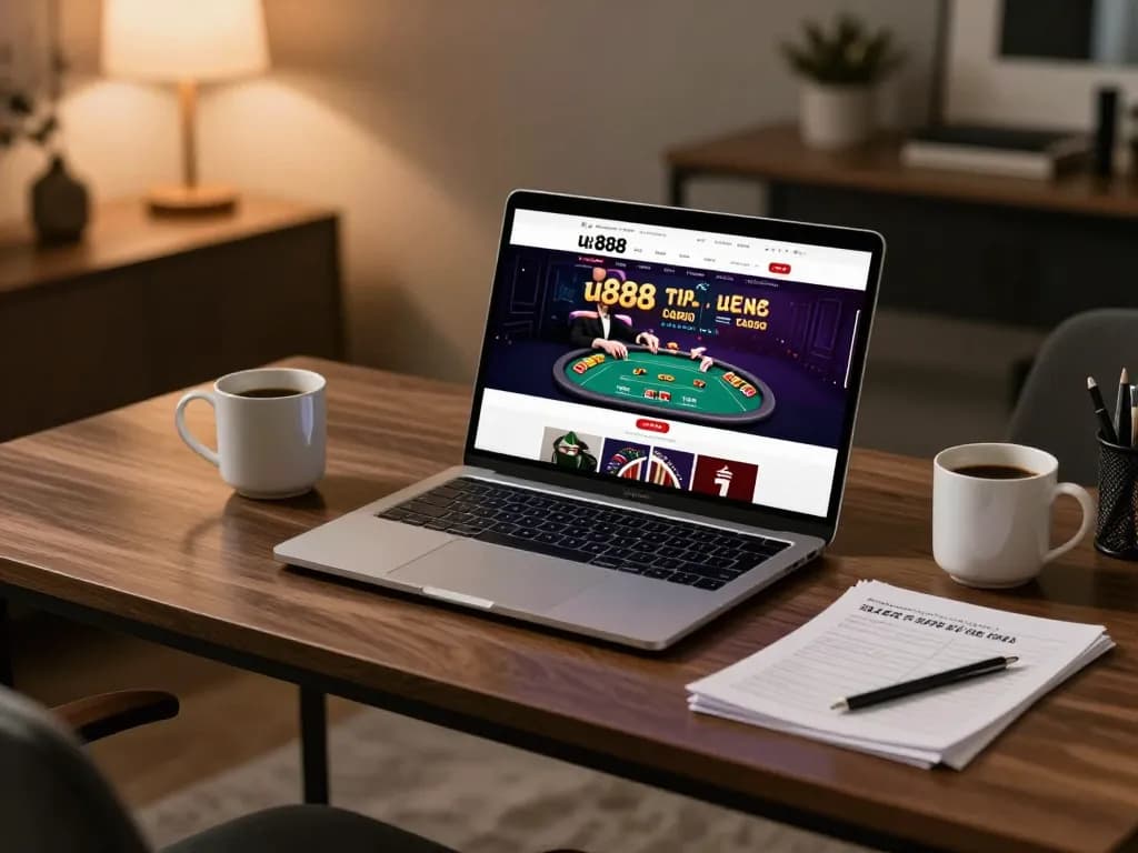 Engaged player enjoying strategy at u888 online casino gaming session in a modern home