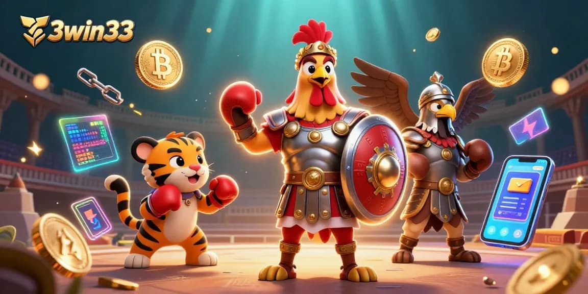 Engage in thrilling gambling with 33win33, featuring dynamic 3D characters in an impressive casino scene.