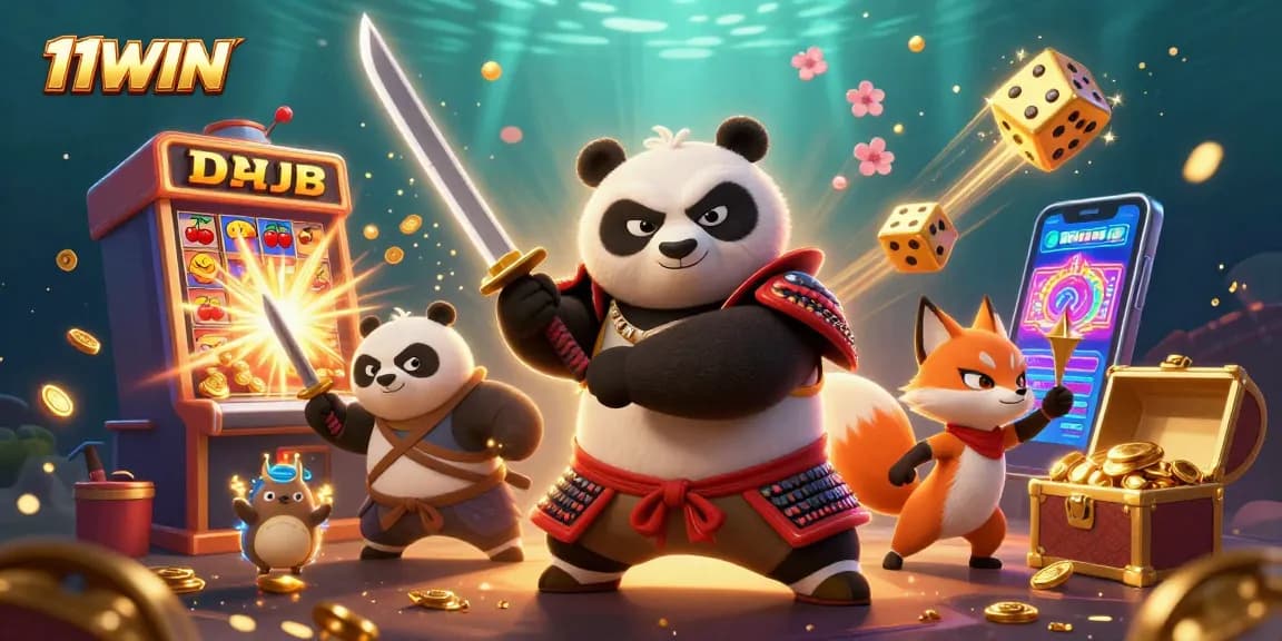 Experience thrilling wins with 11WIN's energetic 3D casino illustration showcasing action-packed characters and games.