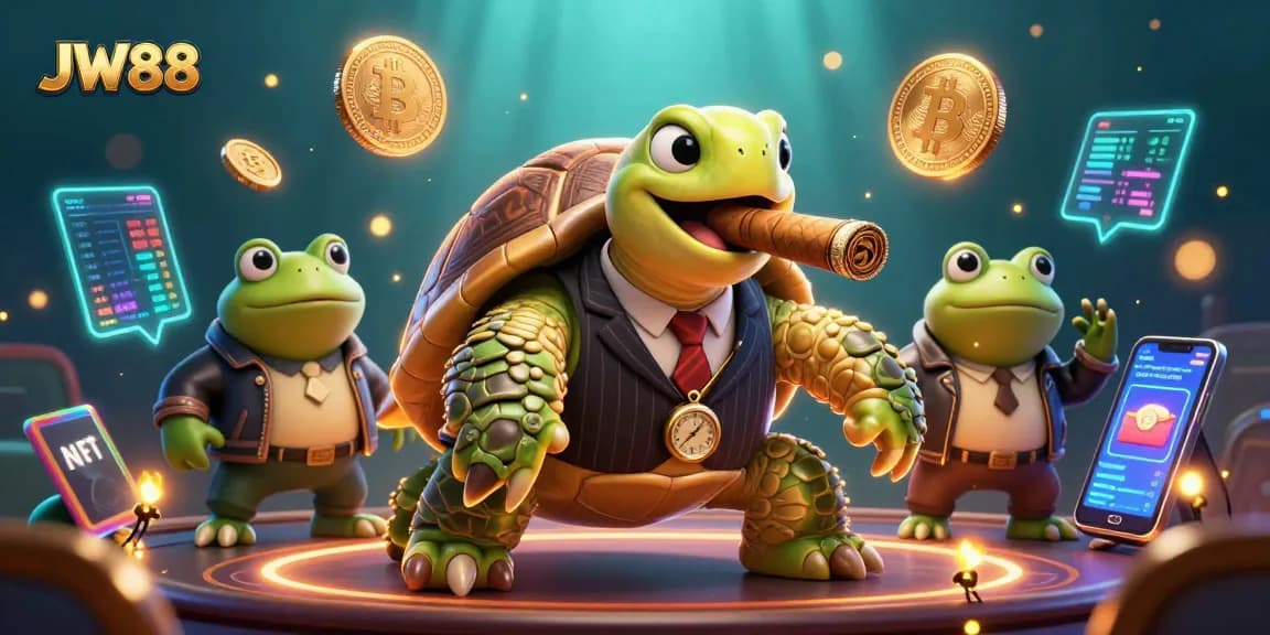 Engage in thrilling gameplay at JW88 with a vibrant 3D casino scene featuring interactive characters and elements.