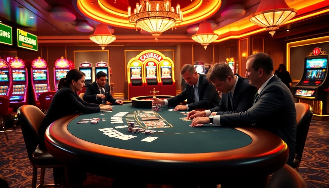 Experience the thrill of winning at km888 with a lively casino scene featuring poker and roulette.