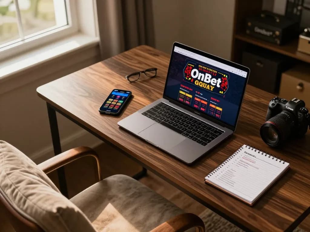 Engaging in online betting strategies with OnBet in a cozy home office.