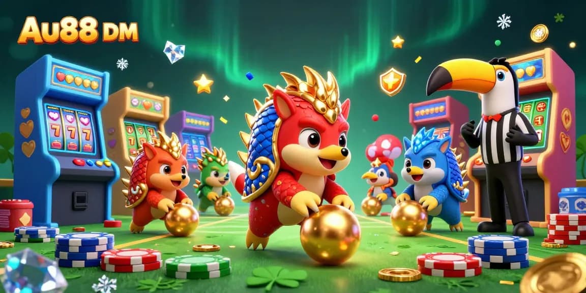 Engage in thrilling casino action at Au88 DM with rival pangolins and vibrant gaming elements.