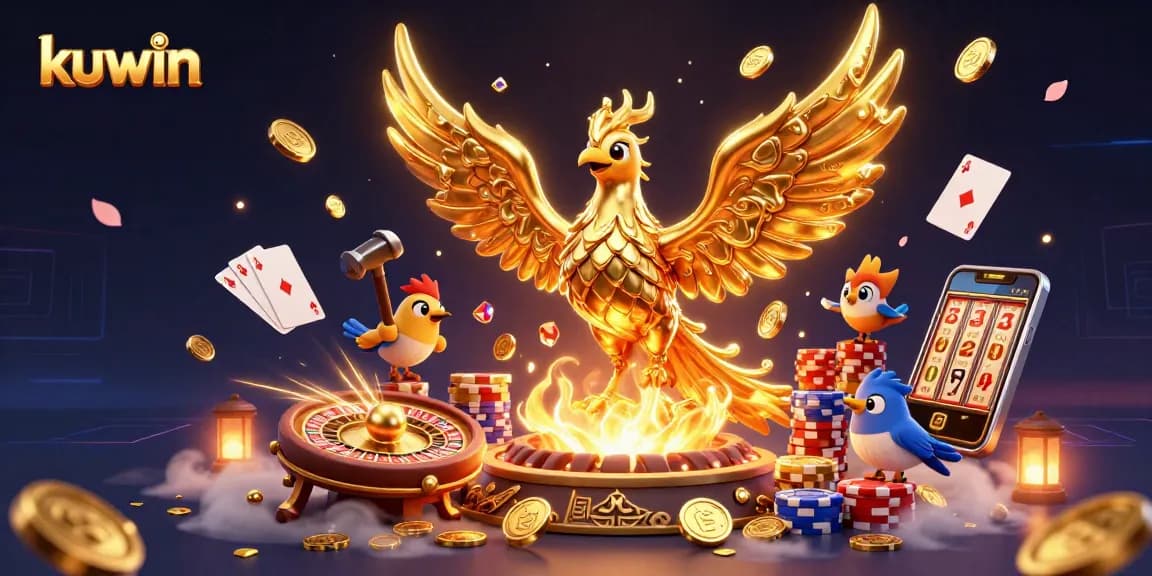 Kuwin showcases an ultra-detailed scene featuring a phoenix made of molten gold and vibrant casino elements.