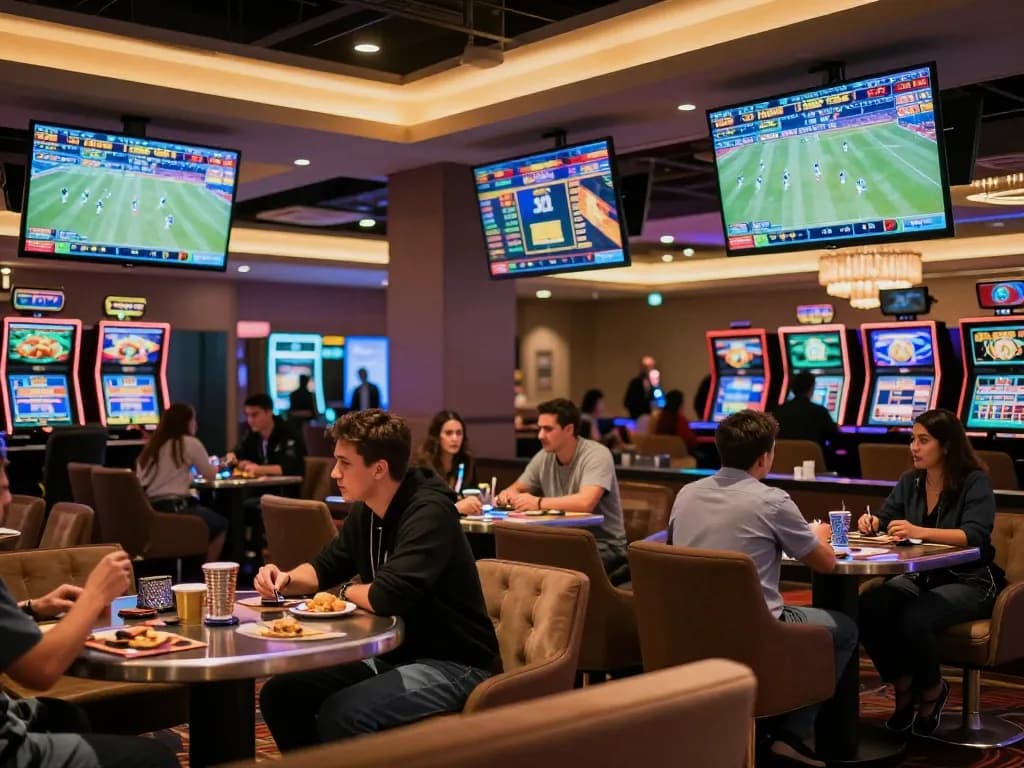 E2BET chính chủ offers an immersive sports betting experience with live odds displays and enthusiastic bettors.
