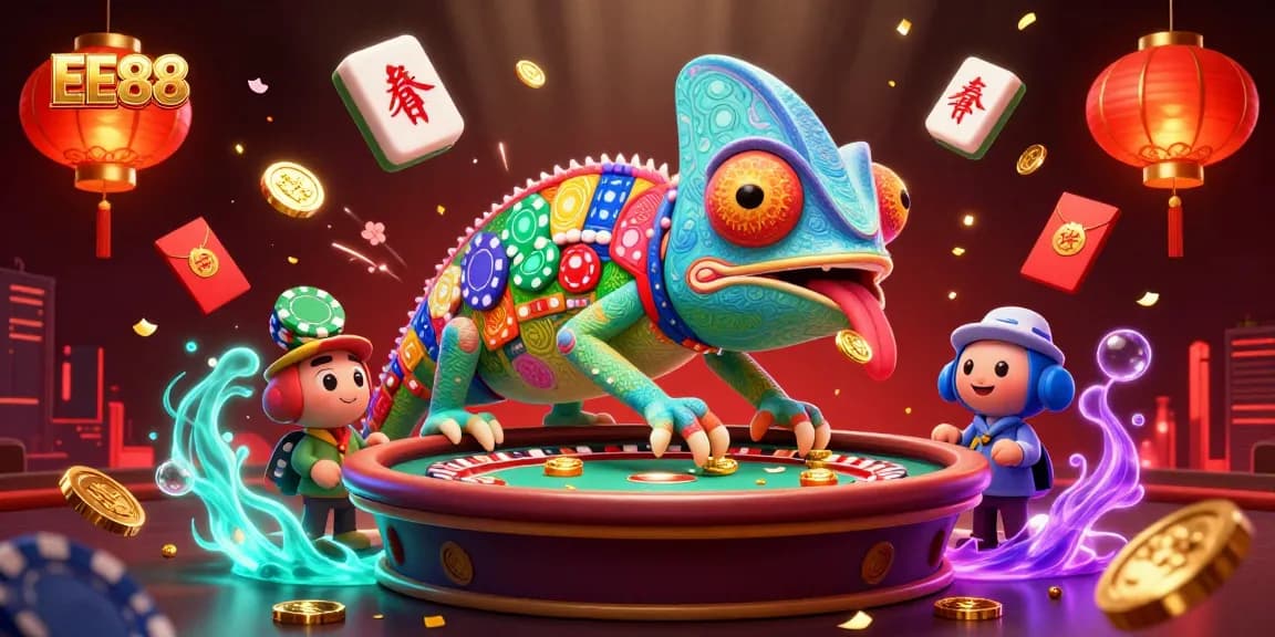 Experience the vibrant world of EE88 online casino with dynamic gaming elements and colorful illustrations.