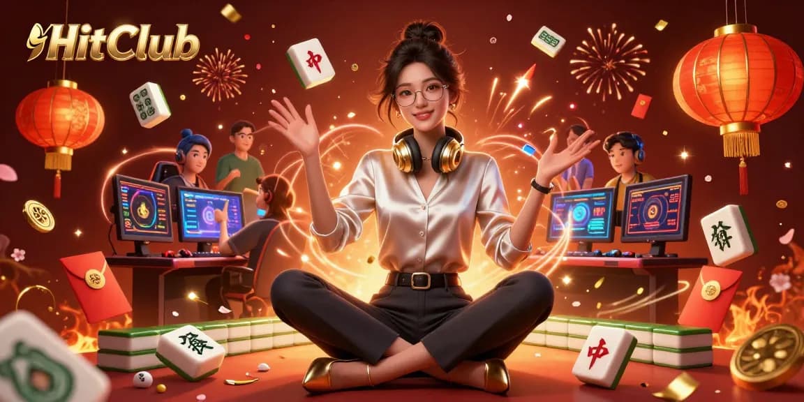 Experience the thrills of HitClub with an elegant Asian gamer at a high-tech casino setup.