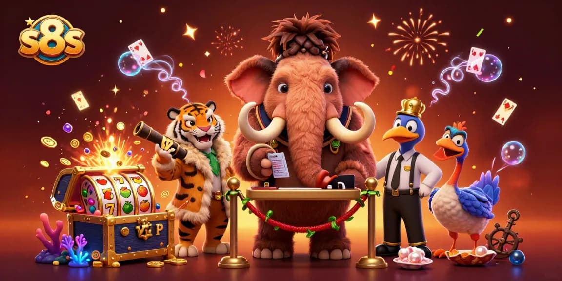 Experience the dynamic world of s8s with a lively casino entrance featuring unique characters and vibrant elements.