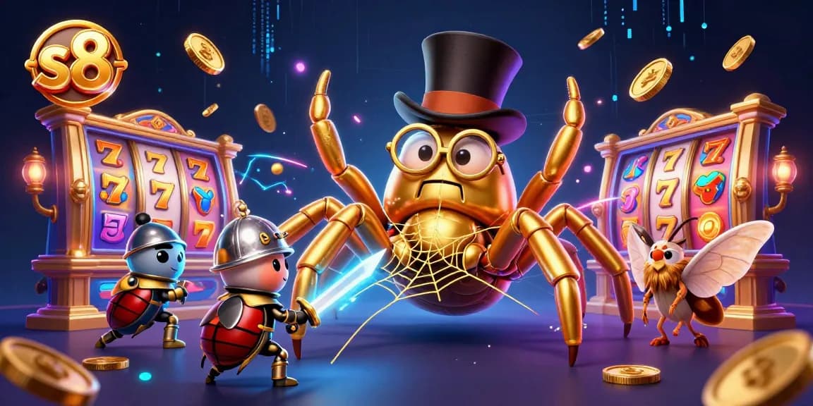 Experience thrilling slots with S8 featuring dynamic characters in a vibrant casino scene