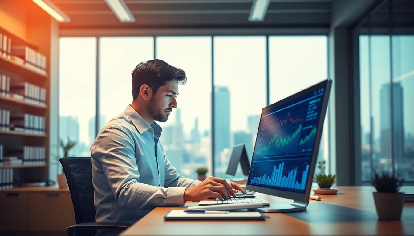 Finanzanalyse durch einen Finanzanalyst in einem modernen Büro vollzogen.