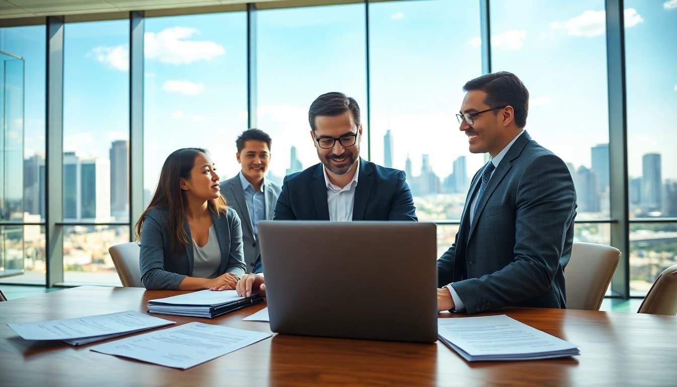 Interaktive Situation mit einem Headhunter Schweiz, der Kandidaten in einem modernen Büro anspricht.