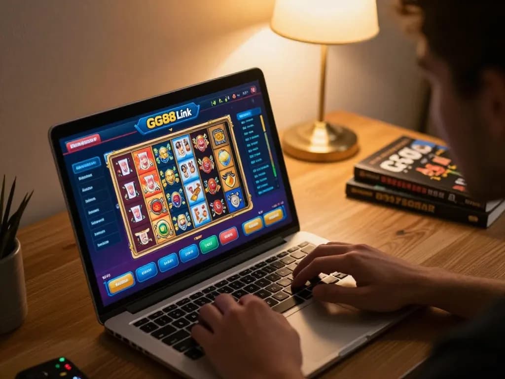 Player engaging in online gaming via GG88 Link, showcasing vibrant game graphics and personal gaming setup.