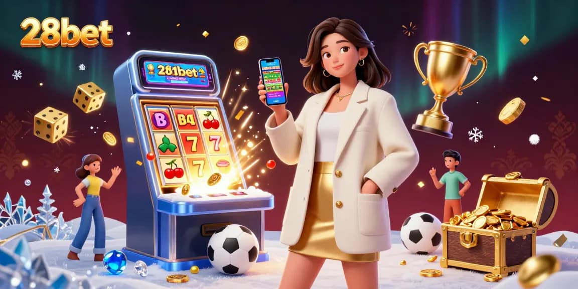Experience the excitement of 28bet with a stunning 3D illustration of sports betting and casino gaming elements.