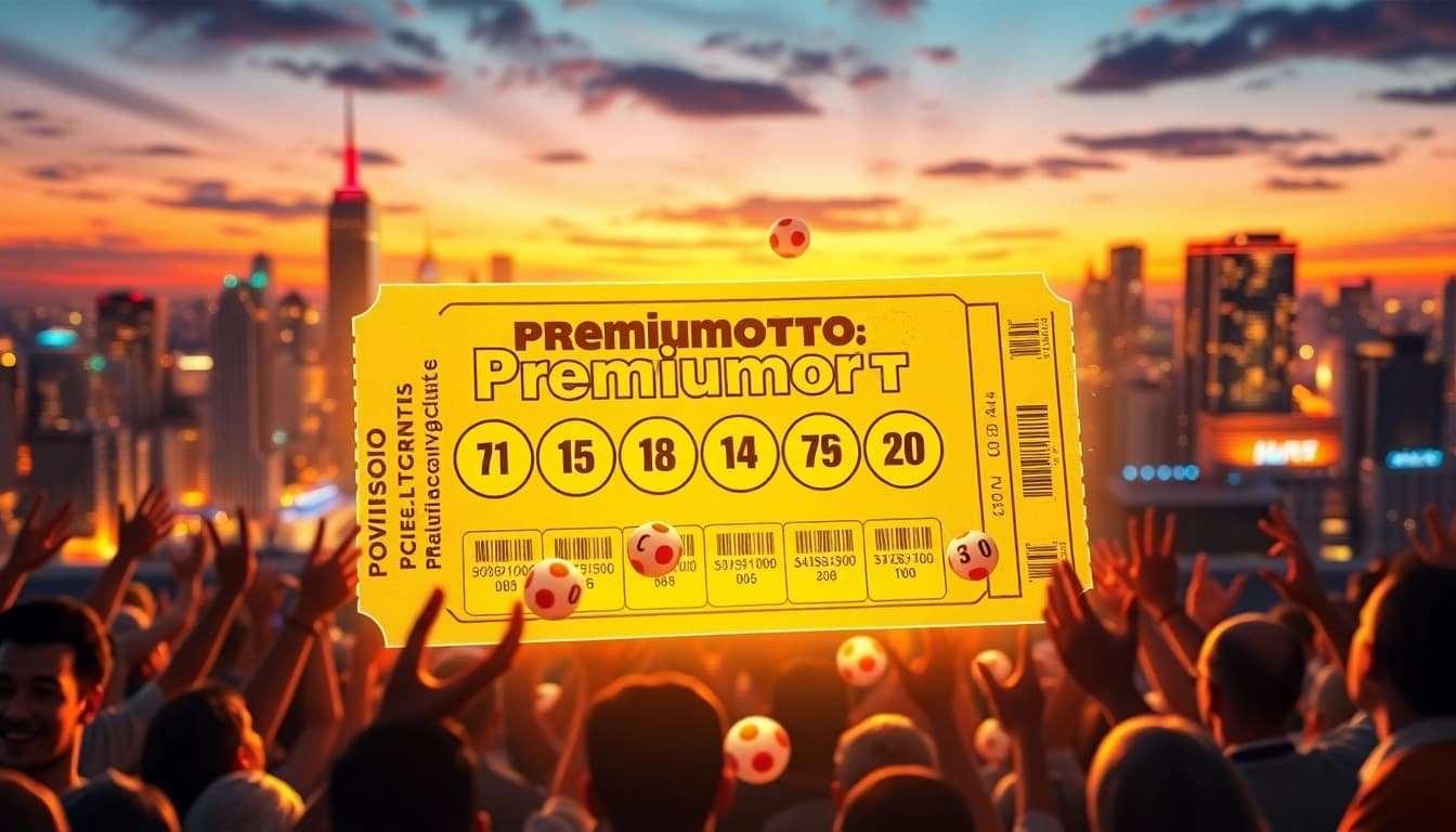 Erleben Sie mit Premiumotto die Aufregung eines Gewinns auf einem strahlenden Lotterieticket.