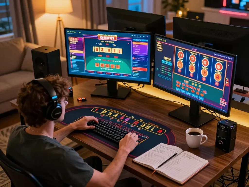 Engaging gameplay at home using tablet for 789win 37 online casino experience with strategic notes on table
