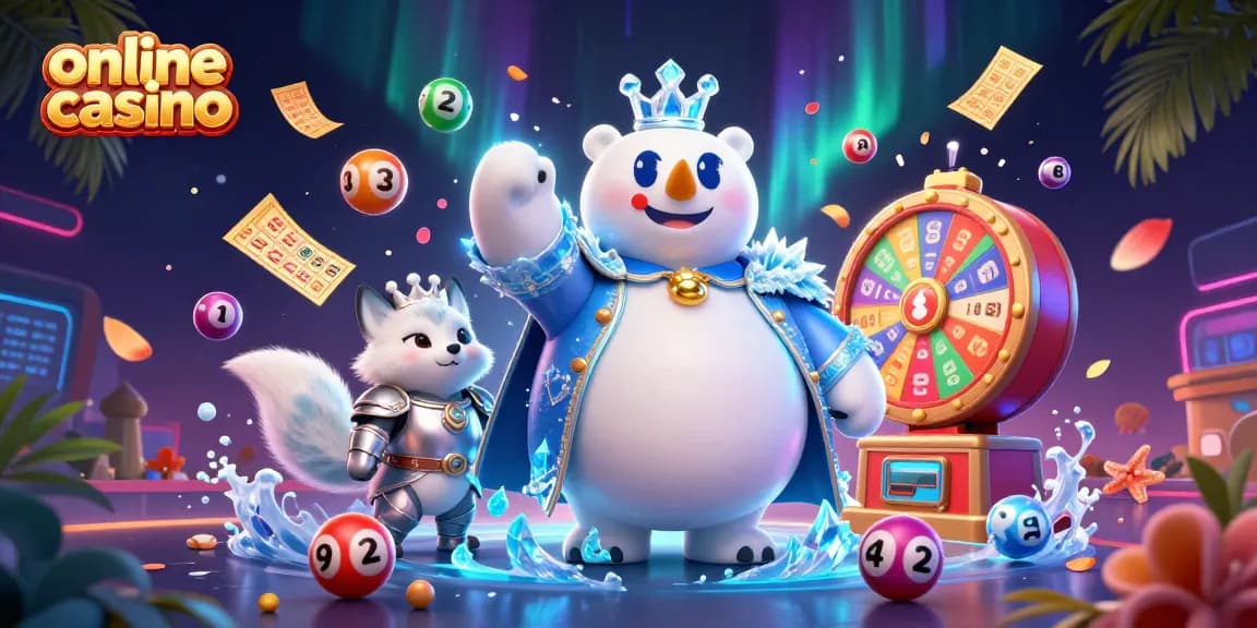 Engage with an online casino adventure featuring an ice king polar bear and snow fox amidst dynamic lottery elements.