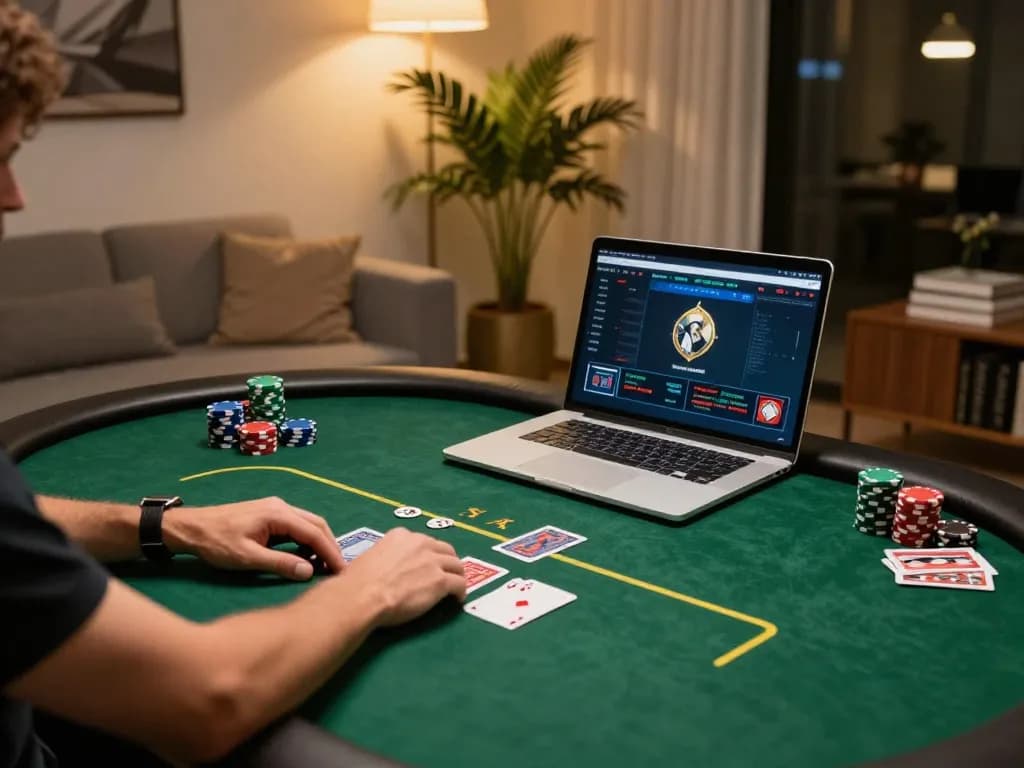 Player enjoying an exciting poker game on 23WIN's user-friendly platform at home.
