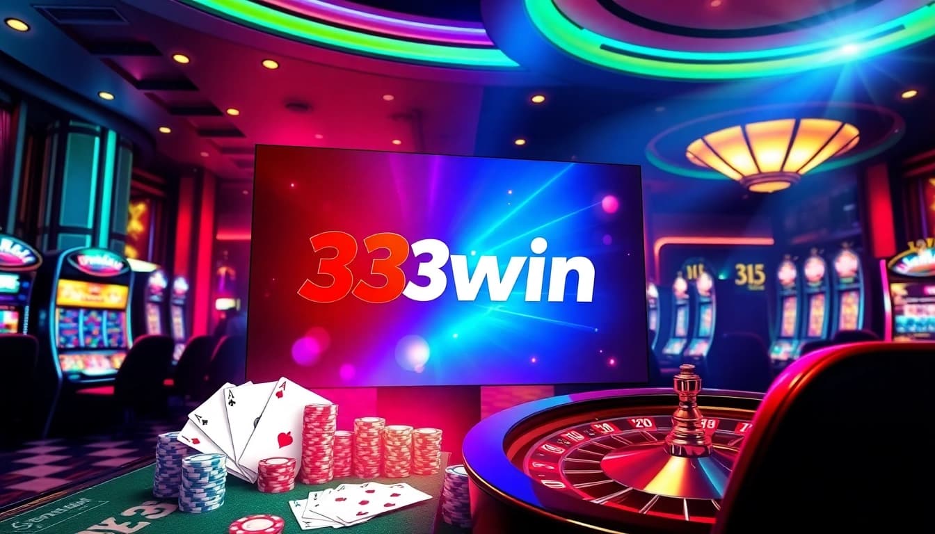 A vibrant casino scene showcasing 33win online gambling interface with lively players and gaming elements.
