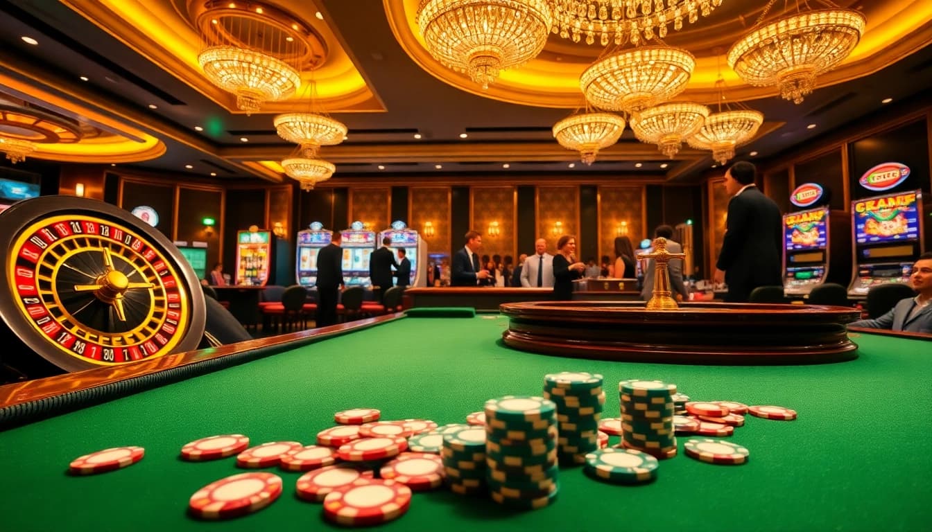 Exciting casino gameplay at okwin with vibrant tables and thrilling roulette wheels.