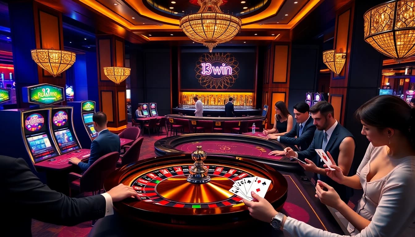 Experience the excitement of winning at 13win casino with vibrant gambling tables and engaging players.