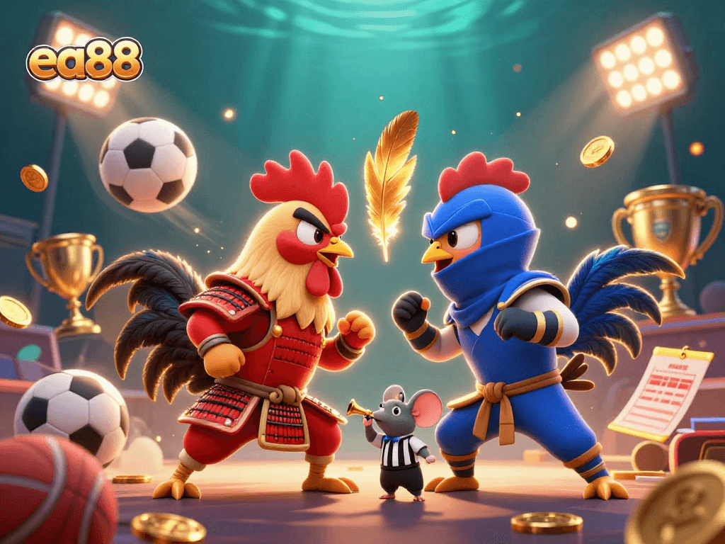 ea88 features epic fighting roosters in a thrilling gambling-themed showdown.