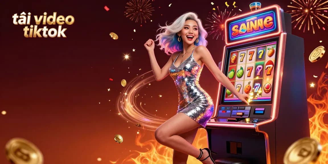 Tải video tiktok easily with a jackpot winner celebrating in a vibrant casino scene.