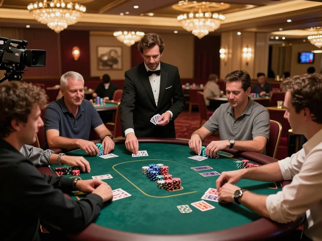 Engaged players at the trang chủ lc88 poker table, showcasing excitement and strategic gameplay in a luxurious casino atmosphere.
