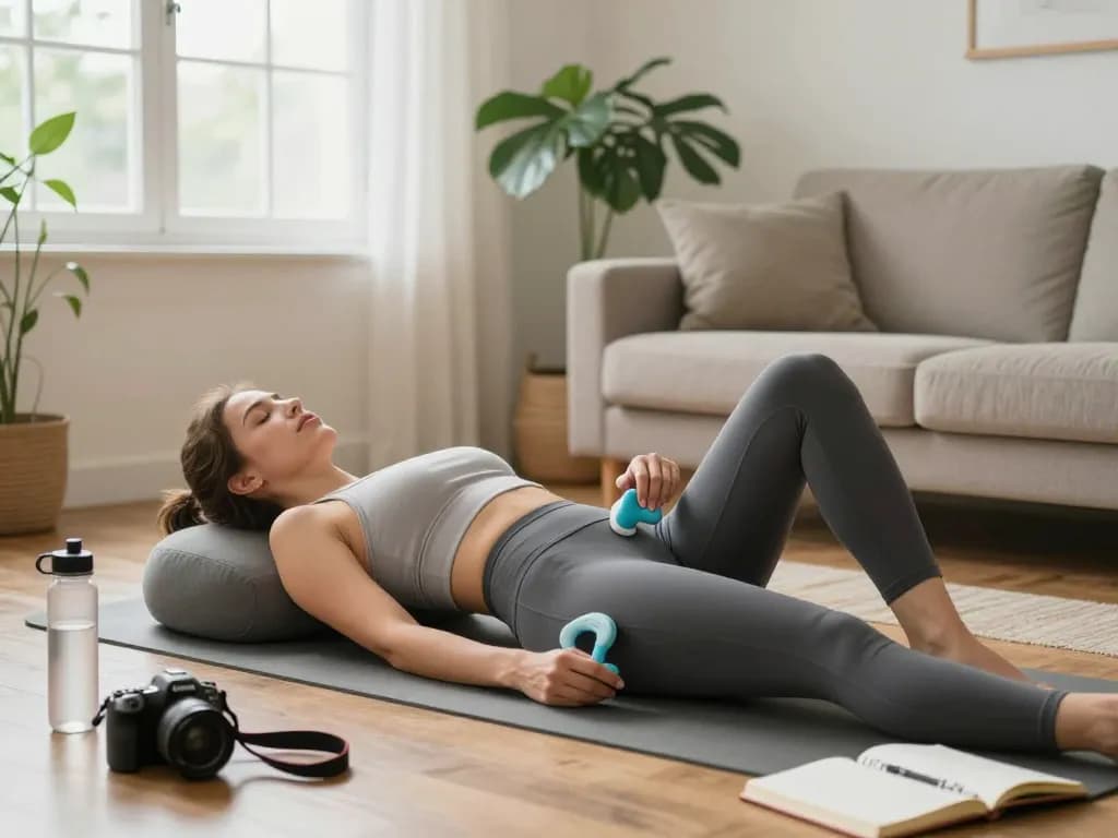 Women practicing exercises from https://pelvi-care.de/ using a pelvic floor trainer in a calming home environment.