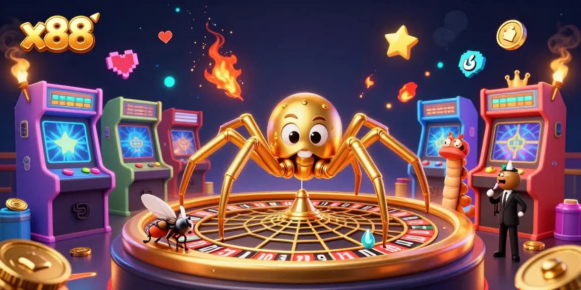 Bet on winning strategies at x88 with a golden web roulette wheel and gaming chaos.