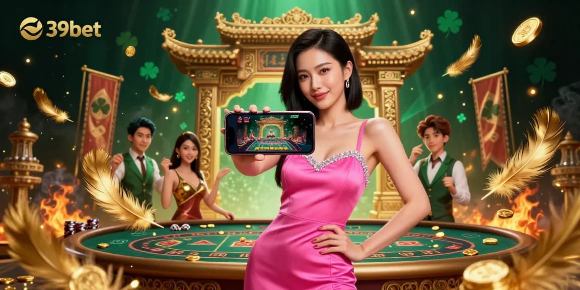 Engage with live dealer games at 39bet through a vibrant digital illustration showcasing casino excitement.