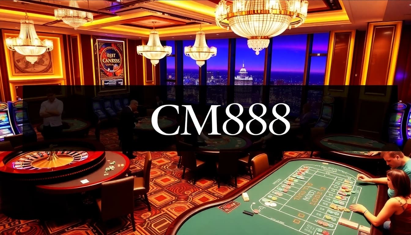CM88 casino scene showing thrilling roulette, blackjack, and vibrant poker tables while gamblers play.