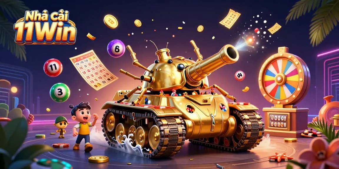 Experience excitement with Nhà cái 11Win's colorful casino scene featuring vibrant lottery elements.