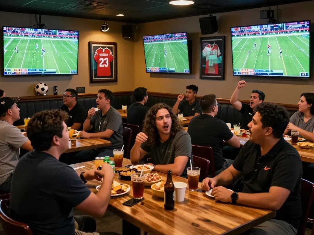 Lương Sơn TV fans enjoying live football matches while engaging in sports betting at a lively venue.