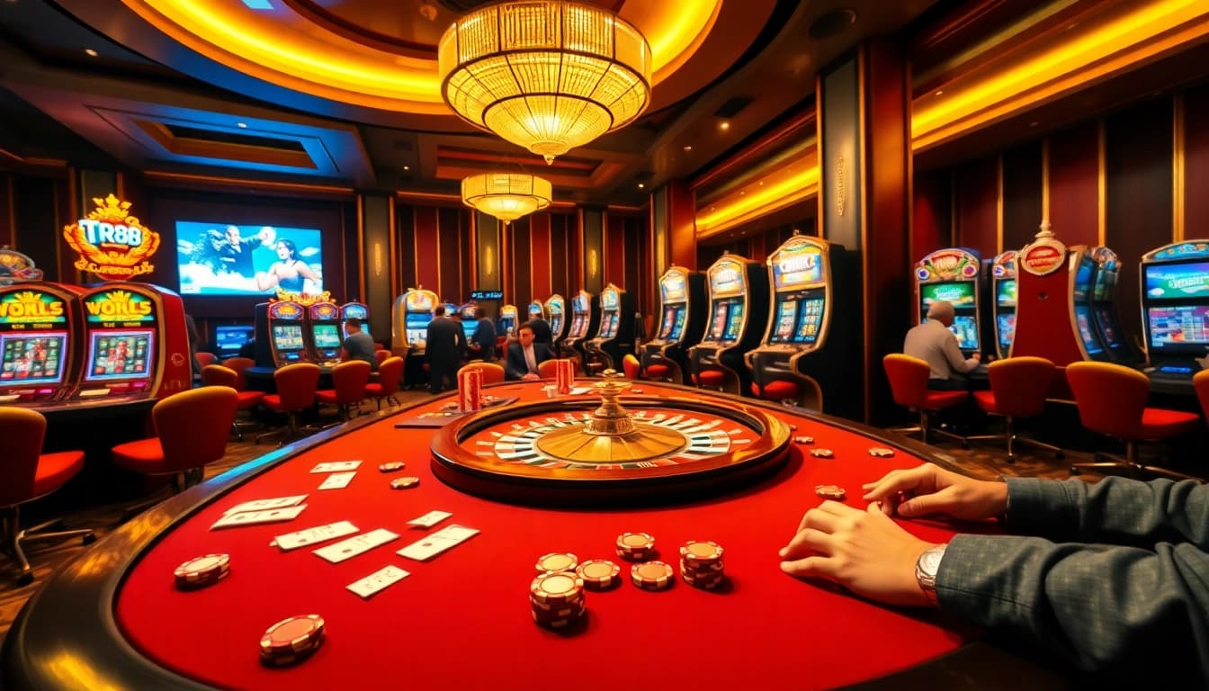 Experience high-stakes excitement with TR88 at a luxurious casino table filled with chips and betting slips.