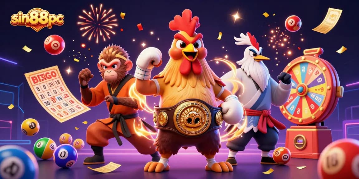 Experience thrilling jackpots with sin88pc in this vibrant 3D casino scene featuring dynamic characters and action.