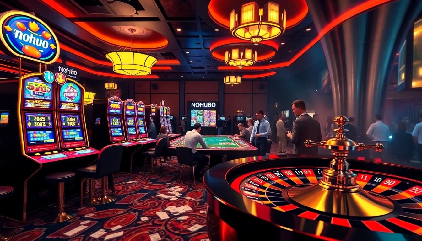 Nohu90 live casino environment displaying vibrant slot machines and engaged players.